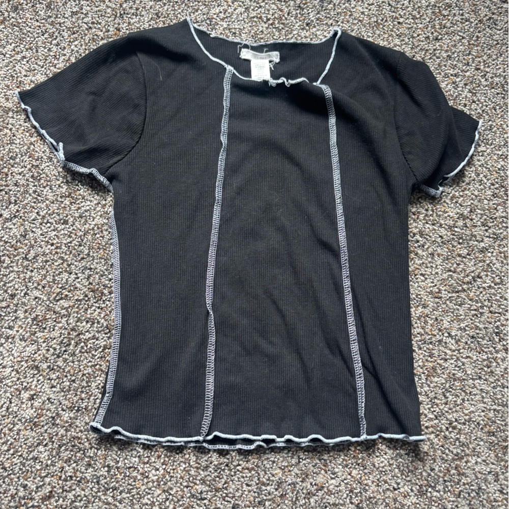 Black Ruffled Trim Women's Top small